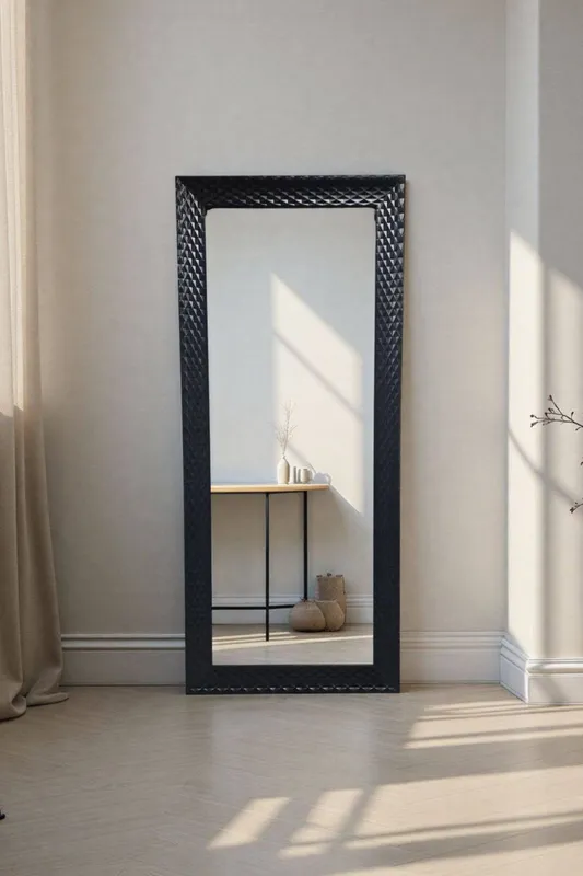 Yearn Mirrors Diamont Tall Framed Black Bevelled Mirror - Black