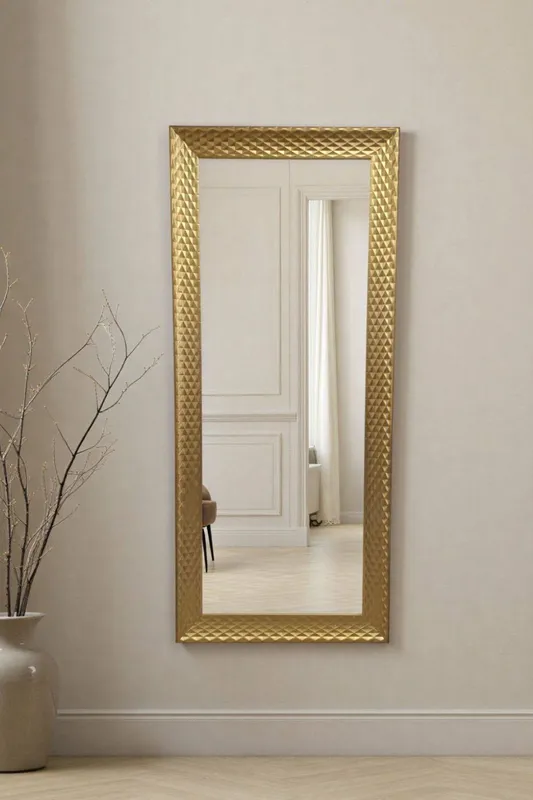 Yearn Mirrors Diamont Tall Framed Gold Bevelled Mirror - Gold