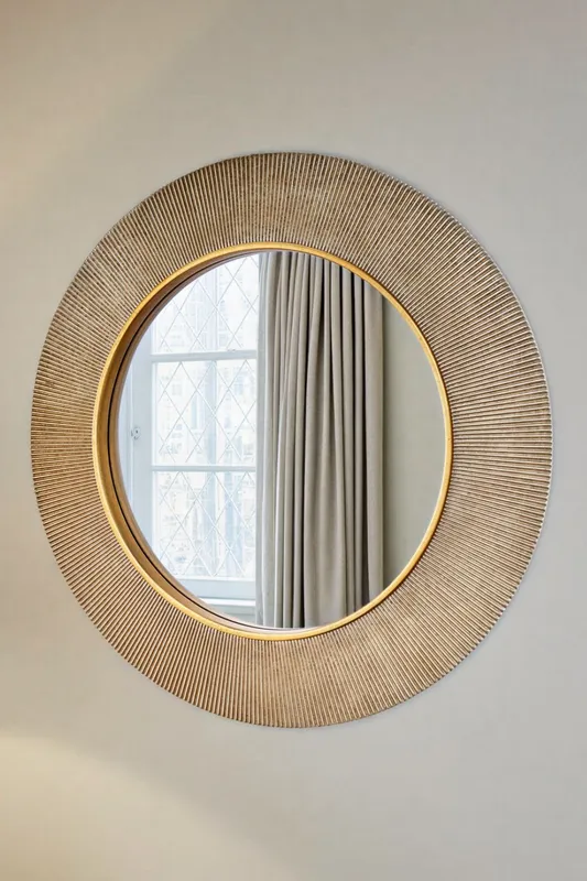Yearn Mirrors Large Round Gold Ribbed Mirror Bevelled Gold