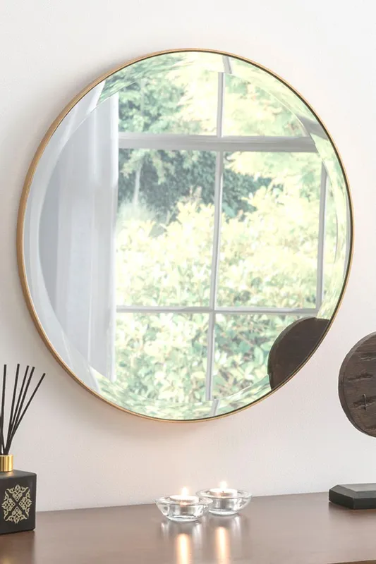 Yearn Mirrors Unisex Minimal round Bevelled Mirror Gold 46cm Gold female