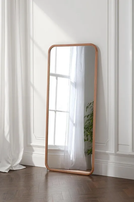 Yearn Mirrors Sherwood Oak Framed Curved Wall Mirror in Natural Natural