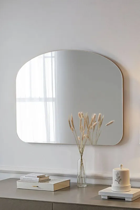 Yearn Mirrors Soho Curved Overmantle Mirror in Gold Gold