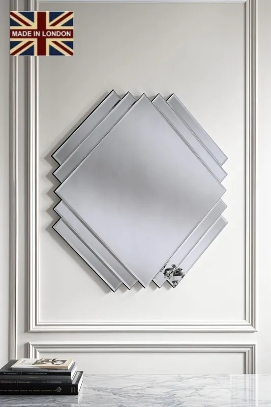 Yearn Mirrors Timeless Art Deco Bevelled Mirror in Black Black