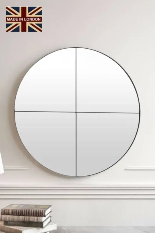 Yearn Mirrors Astoria Quadrant Round Mirror 87cm in Black - Black