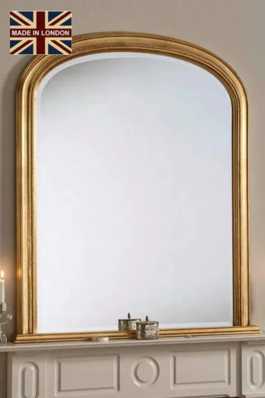 Yearn Mirrors Unisex Beaded Overmantle mirror 112(w)x127cm(h) in Gold Gold female