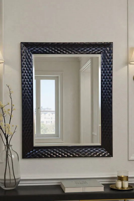 Yearn Mirrors Diamont Framed Black Bevelled Mirror Black