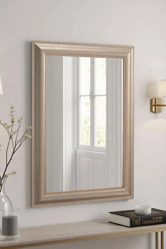 Yearn Mirrors Unisex Textured Gold Bevelled Wall Mirror Gold female