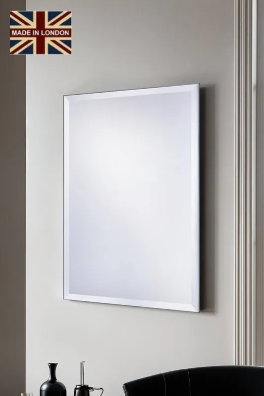Yearn Mirrors Yearn Minimal Bevelled Mirror 102x76cm in Metallic Silver - Metallic Silver