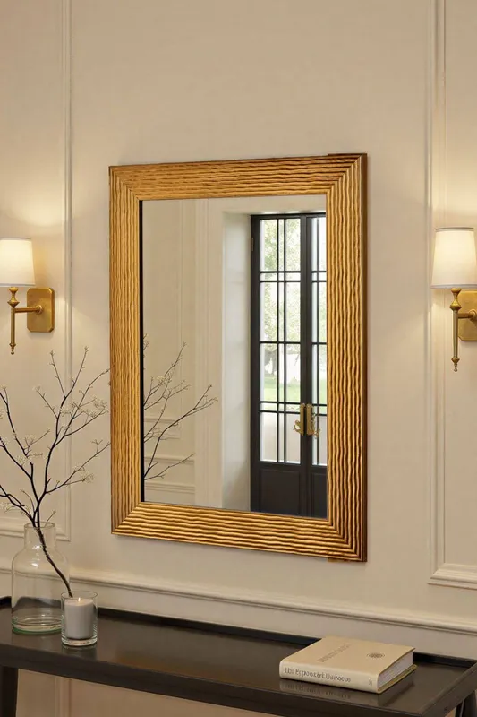 Yearn Mirrors Wave Gold Framed Bevelled Wall Mirror Gold
