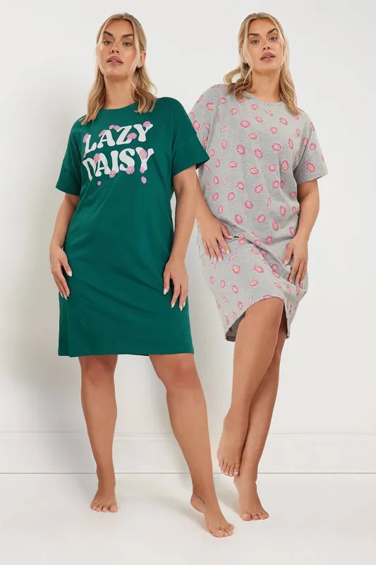 Yours Women's 2 Pack 'Lazy Daisy' Night in Green Size: 38-40 - Green