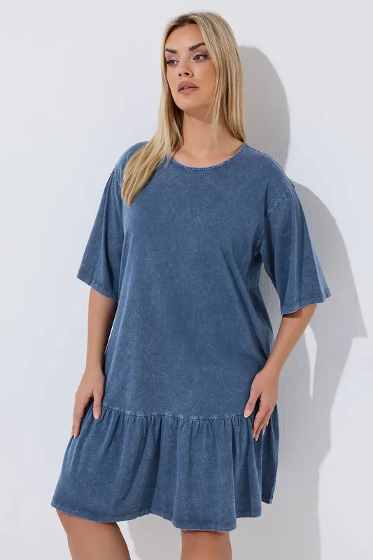 Yours Women's Acid Wash Dress in Dark Blue Size: 20 Dark Blue 20