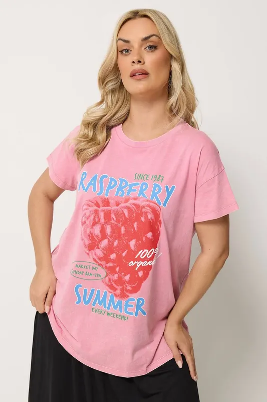 Yours Women's Acid Wash Graphic T-Shirt in Pink Size: 16 - Pink - Size: 16