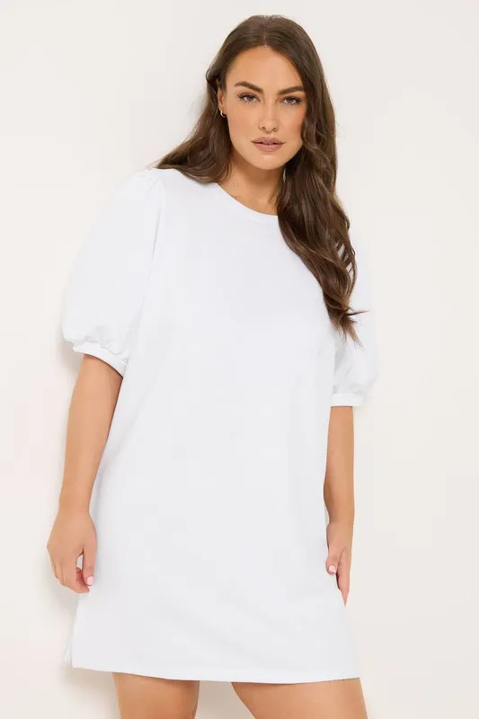 Yours Women's Balloon Sleeve Dress in White Size: 18 White
