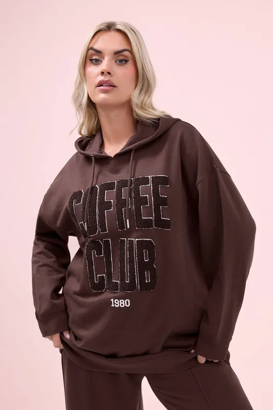Yours Women's 'Coffee Club' Hoodie in Dark Brown Size: 16 Dark Brown 16