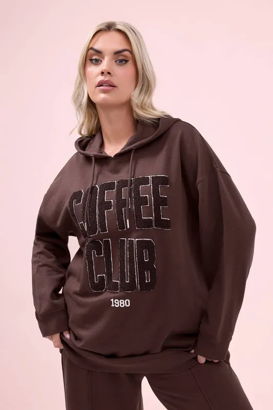 Yours Women's 'Coffee Club' Hoodie in Dark Brown Size: 18 Dark Brown 18 female