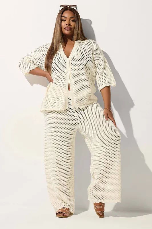 Yours Women's Crochet Scallop Edge Trousers in Cream Size: 18-20 - Cream