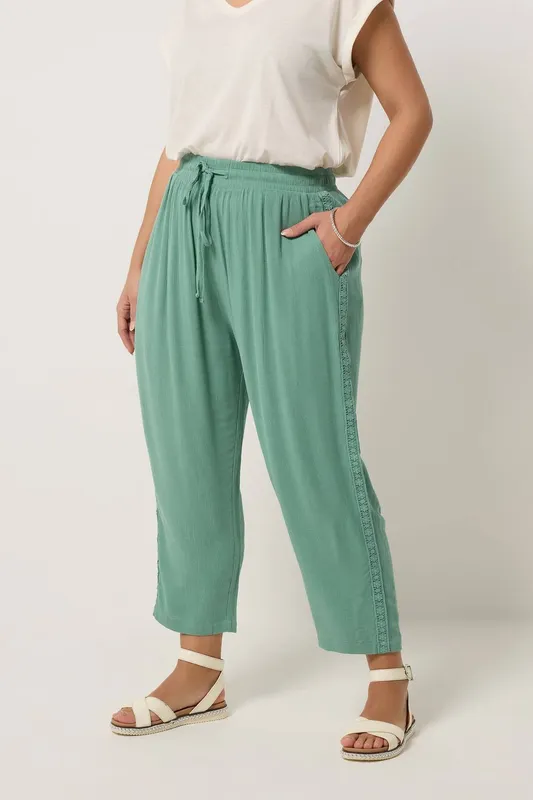 Yours Women's Crochet Side Cropped Trousers in Mint Size: 14 Mint 14