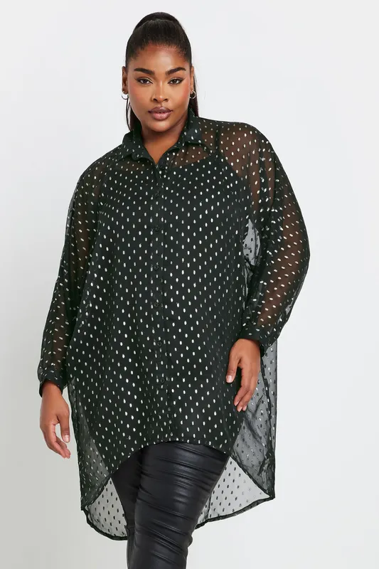 Yours Women's Dipped Hem Shirt in Black Size: 14 - Black