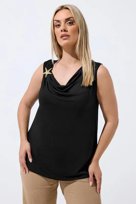 Yours Women's Drape Starfish Detail Top in Black Size: 20 Black female