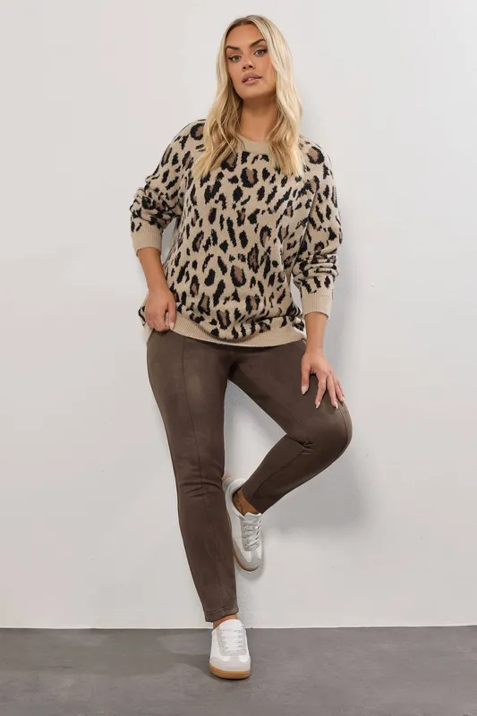 Yours Women's Faux Suede Leggings in Dark Brown Size: 28 Dark Brown
