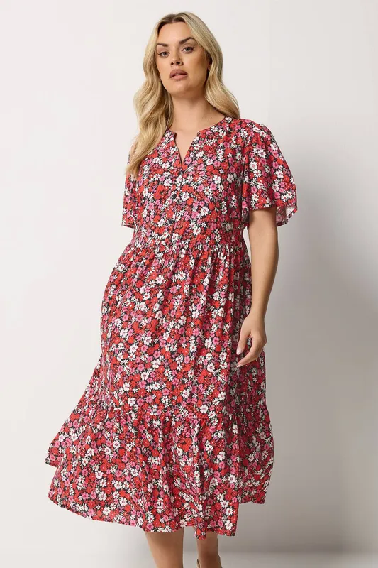 Yours Women's Floral Placket Dress in Red Size: 26-28 Red 26-28