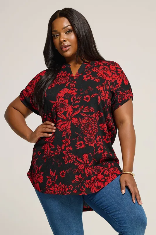 Yours Women's Floral Textured Top in Black Size: 20 Black 20
