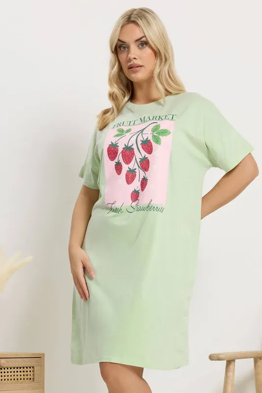 Yours Women's 'Fruit Market' Sleep T-Shirt Nightdress in Light Green Size: 14-16 - Light Green