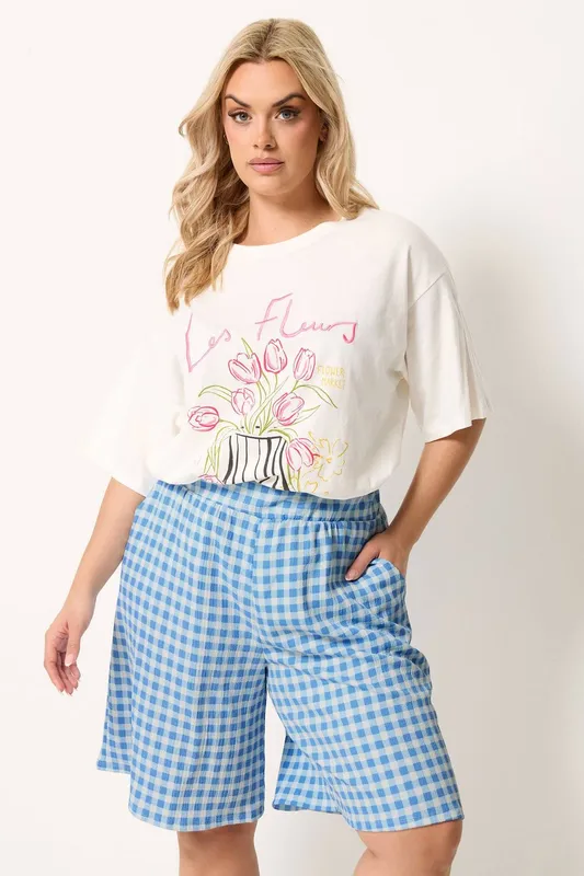 Yours Women's Gingham Jersey Shorts in Baby Blue Size: 20 Baby Blue 20