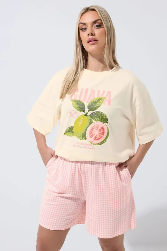 Yours Women's Gingham Jersey Shorts in Light Pink Size: 22-24 - Light Pink