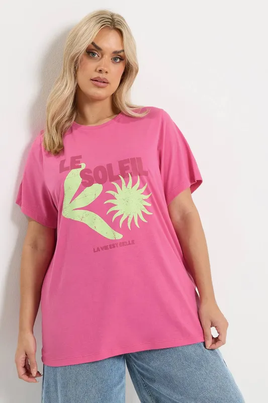 Yours Women's Graphic Print T-Shirt in Pink Size: 14 Pink 14