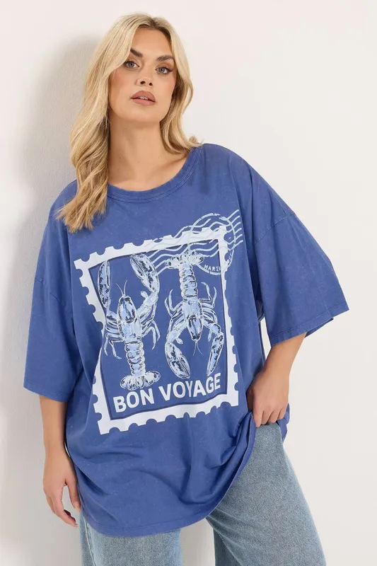Yours Women's Graphic Slogan T-Shirt in Blue Size: 16 Blue 16