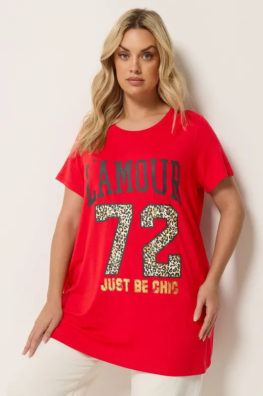 Yours Women's Graphic Slogan T-shirt in Red Size: 18 Red 18