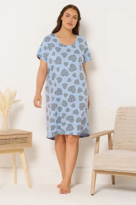 Yours Women's Heart Dipped Back Nightdress in Light Blue Size: 26-28 - Light Blue