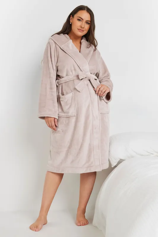 Yours Women's Hooded Dressing Gown in Pink Size: 26-28 Pink 26-28