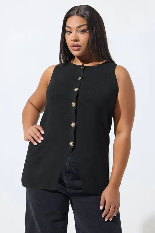 Yours Women's Knitted Vest Top in Black Size: 20 Black 20