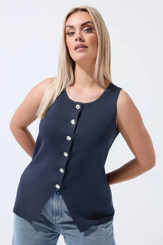 Yours Women's Knitted Vest Top in Mid Navy Size: 16 Mid Navy 16