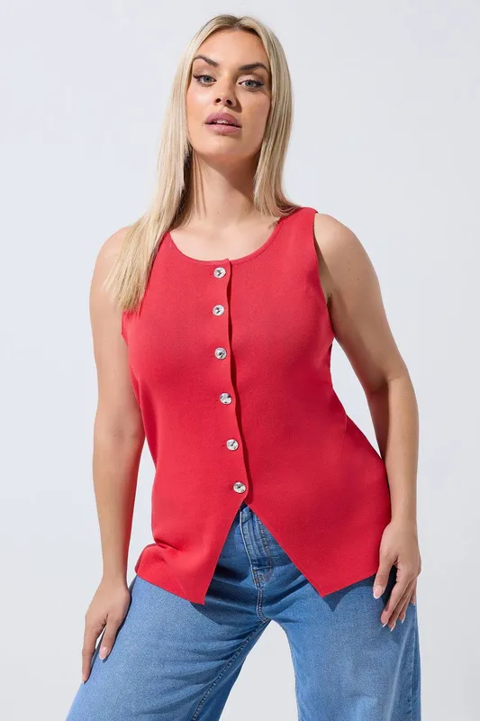 Yours Women's Knitted Vest Top in Red Size: 20 Red 20