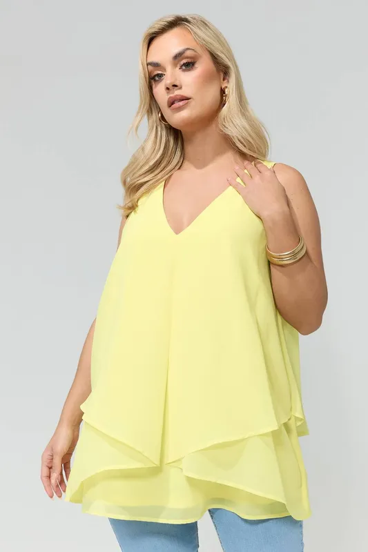 Yours Women's Layered Blouse in Lemon Size: 20 Lemon 20