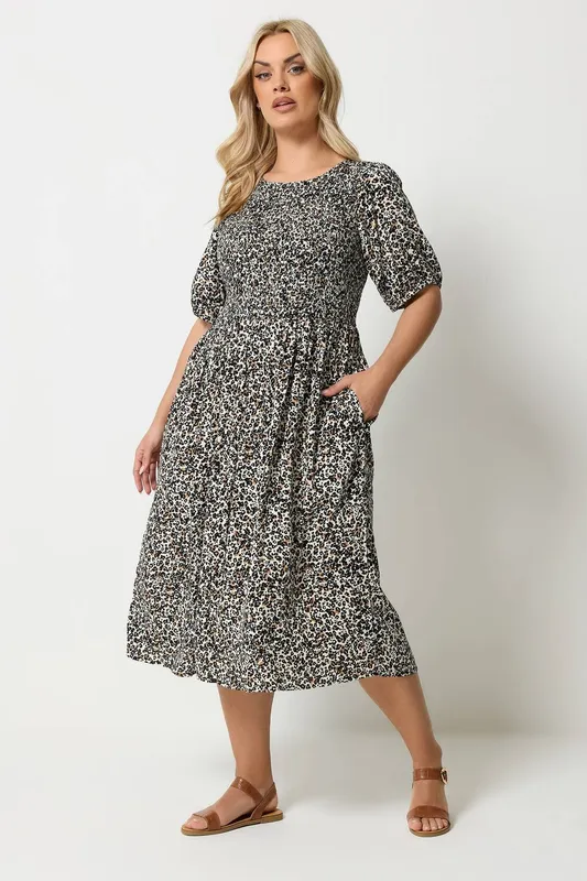 Yours Women's Leopard Midi Dress in Brown Size: 14 Brown 14