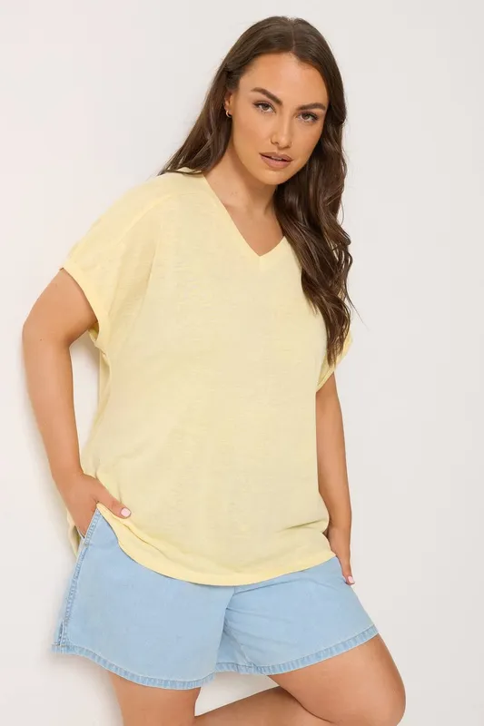 Yours Women's Linen Look T-Shirt in Lemon Size: 20 - Lemon