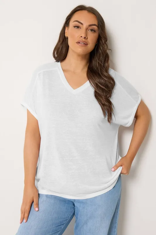 Yours Women's Linen Look T-Shirt in White Size: 16 White 16