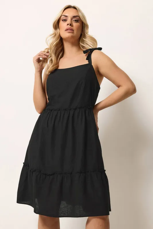 Yours Women's Linen Smock Dress in Black Size: 18 Black 18
