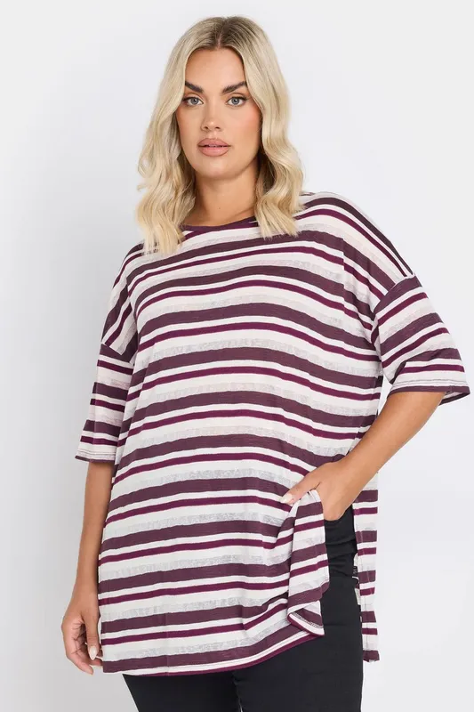 Yours Women's Metallic Stripe T-Shirt in Purple Size: 16 Purple 16