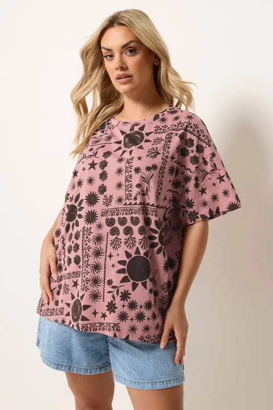 Yours Women's Mixed Celestial T-Shirt in Pink Size: 16 - Pink