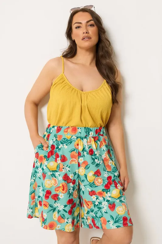 Yours Women's Mixed Fruit Textured Shorts in Mint Size: 20 Mint 20