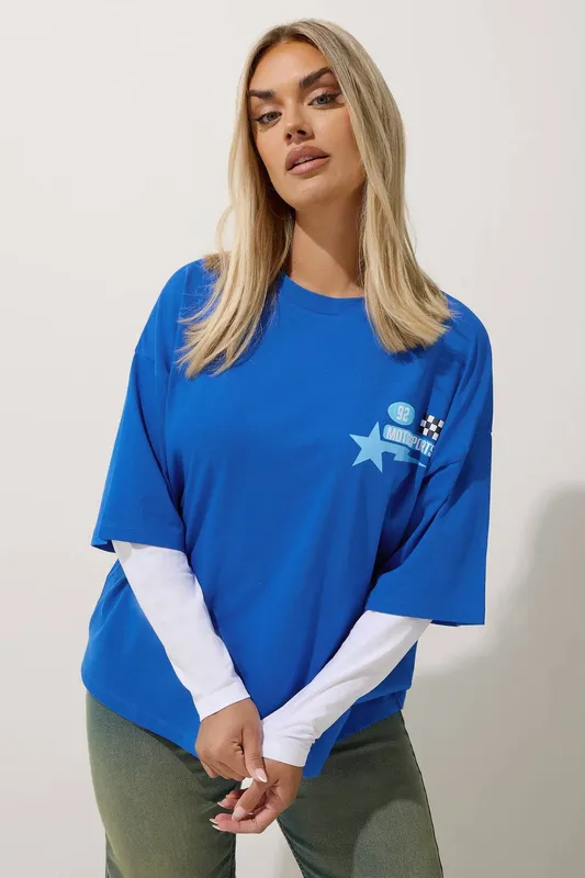 Yours Women's Motorsport Graphic 2-In-1 T-Shirt in Blue Size: 16 Blue female