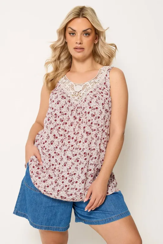 Yours Women's Paisley Vest Top in Light Pink Size: 14 Light Pink 14