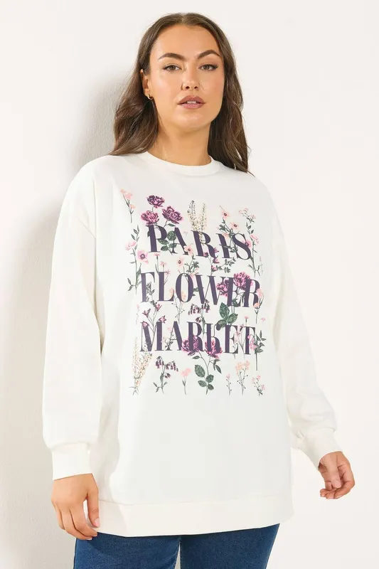 Yours Women's 'Paris Flower Market' Floral Sweatshirt in White Size: 14 White 14 female