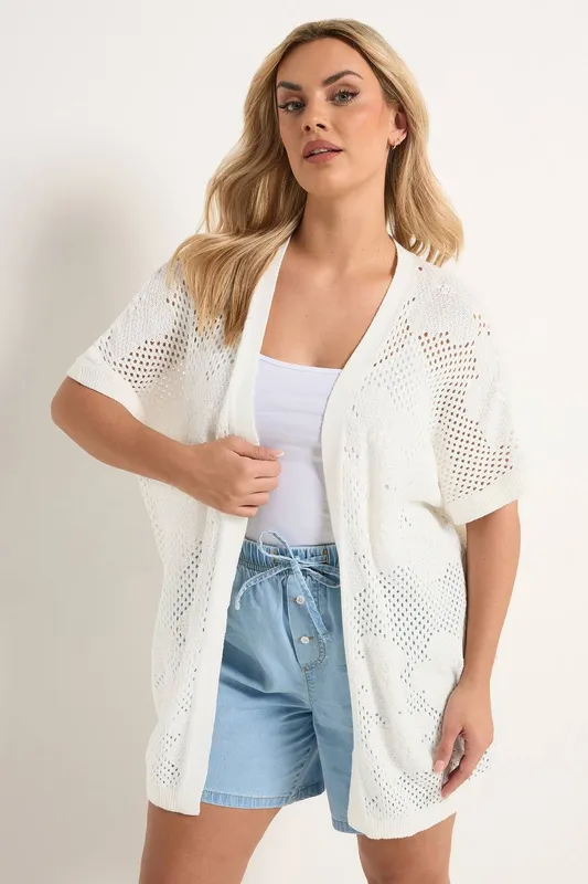 Yours Women's Pointelle Floral Cardigan in Ivory Size: 30-32 Ivory