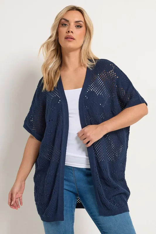 Yours Women's Pointelle Floral Cardigan in Mid Navy Size: 14-16 Mid Navy